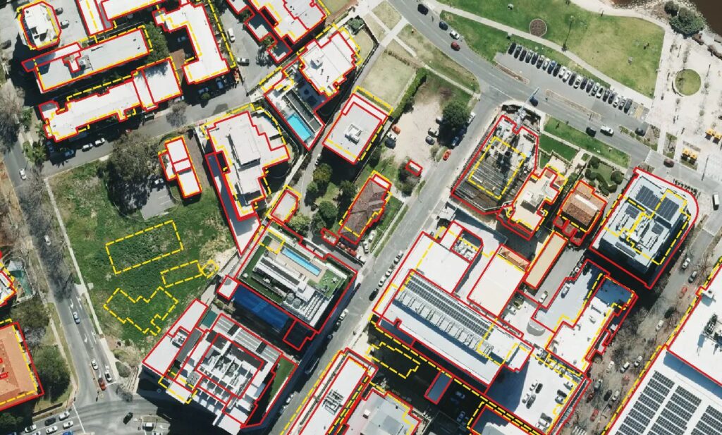 Image depicts improved buildings outlines with Geoscape data